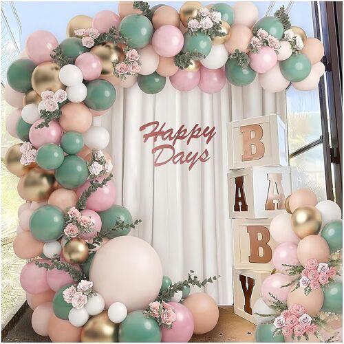 Kit Arche Ballon Vert Sauge, 120 Pièces Rose Beige Guirlande Ballons, Confettis Métallique Ballons, Structure Arche Ballon Pour Fête Anniversaire, Mariage, Bébé Douche, Décoration De Graduation