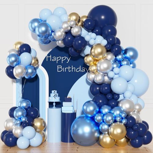 SJZG-Lot De 150 Ballons Bleus - Décoration D'Anniversaire - Bleu Roi/Argenté/Doré - Pour Femme - Pour Fête Prénatale, Mariage, Fête, Baptême, Fiançailles, Anniversaire