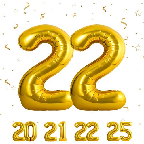 Ballons Anniversaire 22 Or - 100Cm - Ballon Chiffre 22 Numéro 22 - Happy Birthday Decoration Ballons Fête D'Anniversaire Ans Vole Grâce À L'Hèlium 22