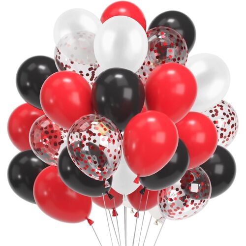 60 Pièces Ballons Noir Rouge Blanc Anniversaire, Rouge Confettis Ballons Helium, Ballon De Baudruche Noir Rouge, Ballons Décorations Pour Mariage Anniversaire Festival Diplôme Cérémonie Fête