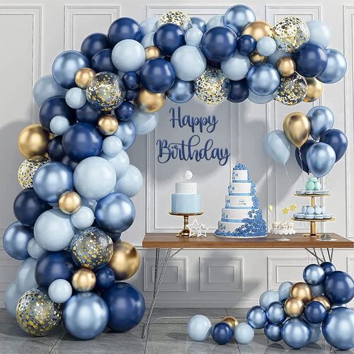 MEVRONISSHOP-Kit Arche Ballon Bleu Marine,133 Arche Ballons Anniversaire Bleu Or Ballon Confettis Dorés,Arche de Ballon Baby Shower,Kit Guirlande Ballon Bleu pour Decoration Anniversaire Bapteme Mari
