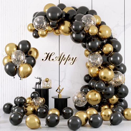 60 Black And Gold Balloons, 12 Inches \ 20 Black, 20 Gold, 20 Coloured Glitter Balloons \ Helium Balloons For Birthday, Wedding, Baby Shower, Party Decorations