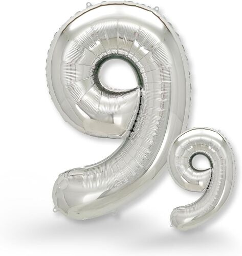 9Th Birthday Decoration Balloon - Pack Of 2 - Silver Number 9 Balloons - 9Th Birthday Decoration For Girls Or Boys - Helium Inflatables - Happy Birthday Decoration - Silver Number 9