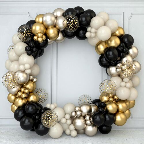 Black Gold Birthday Balloon Arch, 152 Balloon Arch Kit Black Gold Silver Beige With Gold Confetti, Black Gold Balloon Arch For Birthday Decoration Wedding Baptism Graduation Decoration Retirement