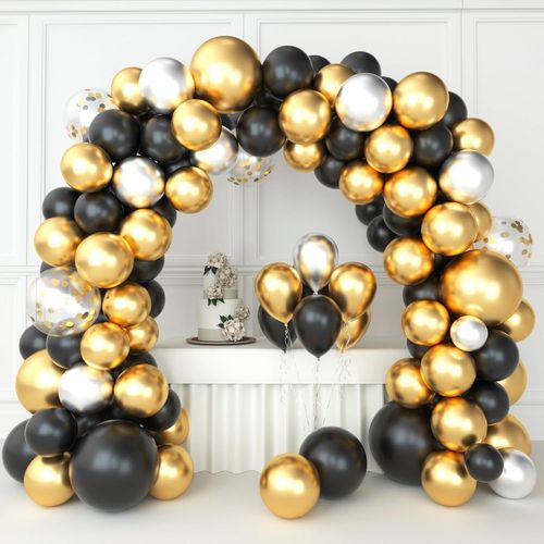 Arche Ballon Noir Et Or, 143 Pièces Noir Doré Argenté Ballons Anniversaire Pour Homme Décoration De Fête D'Anniversaire, Diplômé, Anniversaire, Mariage, Départ À La Retraite