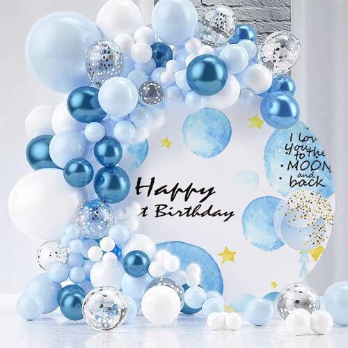 Arche Ballon Bleu Kit, 107 Pièces Bleu Blanc Guirlande Ballons, Confettis Métallique Ballons, Structure Arche Ballon Pour Fête Anniversaire, Mariage, Bébé Douche, Décoration De Graduation