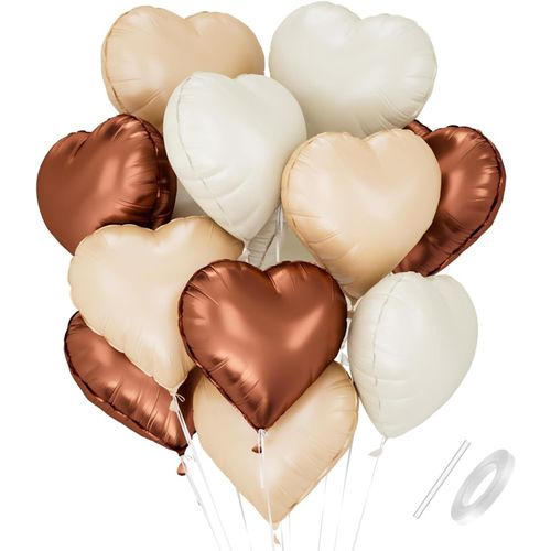 Ballon Coeur Blanc Brun Abricot, 18 Inch Ballon Mariage Forme De Coeur, Ballons De Fleuret Hélium Blanc Brun Abricot Décoration Pour Anniversaire Douche De Bébé Mariage Valentine