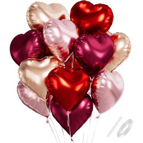 Ballon Coeur, 18 Inch Ballon Mariage Forme De Coeur, Ballon Coeur Vin Rouge Helium, Ballons De Fleuret Coeur, Ballon Coeur Or Rose Rouge Hélium Décoration Romantique Pour Engagement Mariage Valentine