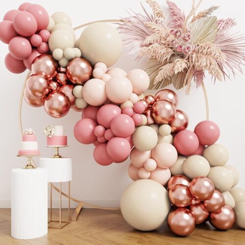 SJZG-Kit Arche Ballon Rose, 100 Pièces Guirlande Ballon Anniversaire Avec Ballon Rose, Blanc Sable Et Tendre Orange, Arche De Ballon Rose Gold Pour Decoration Anniversaire, Baby Shower, Mariage, Bapt