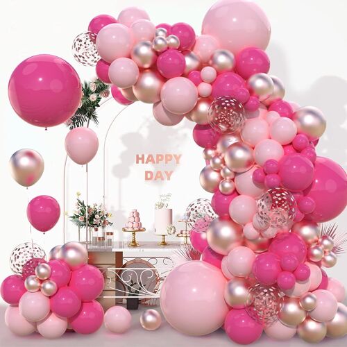 Arche Ballon Rose Decoration Anniversaire, Arche De Ballon - Ballon Rose, Ballon Rose Gold Avec Ballon Confetti Rose, Guirlande Rose Pour Anniversaire Fille, Baby Shower, Mariage, Decoration Bapteme