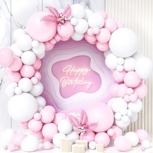 Arche Ballons Rose Et Blanc,119Pièces Kit Guirlande Ballon Pastel Macaron Pink Blanc Femmes Fille Princesse Baby Shower Mariage Anniversaire Proposition Bébé Nuptiale Douche Thème Ours Déco