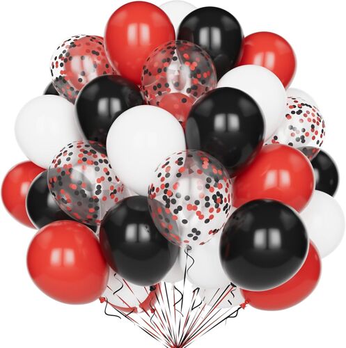Red Black White Balloons, 60 Pcs 12 Inch Balloons Party Red Black White Matte With Latex Balloons Helium Confetti Red And Black Confetti For Decoration Party Theme Poker Birthday Wedding Baby Shower