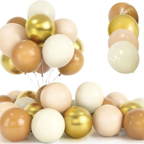 SJZG-30 Pièces Ballons Marron Nude, 12 Pouces Métalliques Or Ballons, Latex Hélium Café Abricot Sable Blanc Crème Ballons Avec Ruban Pour Anniversaire Mariage Festival Enfant Baby Shower Fête