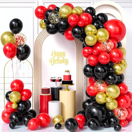 ChicSlick-Arche Ballons Noir Rouge Or,103Pièces Kit Guirlande Mat Ballon Noir Rouge Et Métallisé Or Confettis Garçon Fille Mariage Anniversaire Bébé Nuptiale Douche Promo Valentin Graduation[X341]