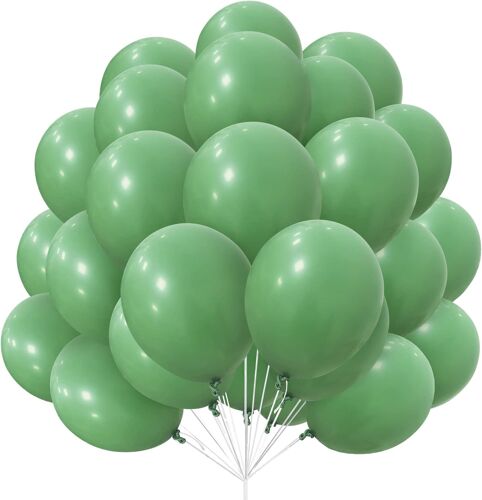 CAUC-Ballons Vert, 30 pcs Ballons Vert Sauge en Latex 12 pouces 30,5 cm Ballon Vert Pois Olive avec Ruban pour Femmes Garçons Filles Enfants Noël Fêtes d'Anniversaire Prénuptiale Jungle Safari Décora