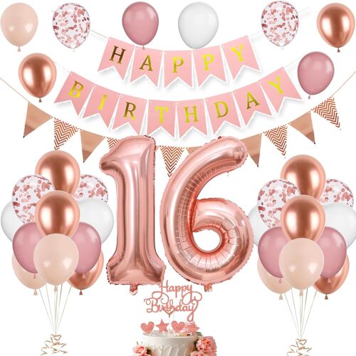 Décoration Anniversaire 16 Ans Or Rose - Ballons Et Déco Pour Fête D'Anniversaire - Pour Femme Et Homme