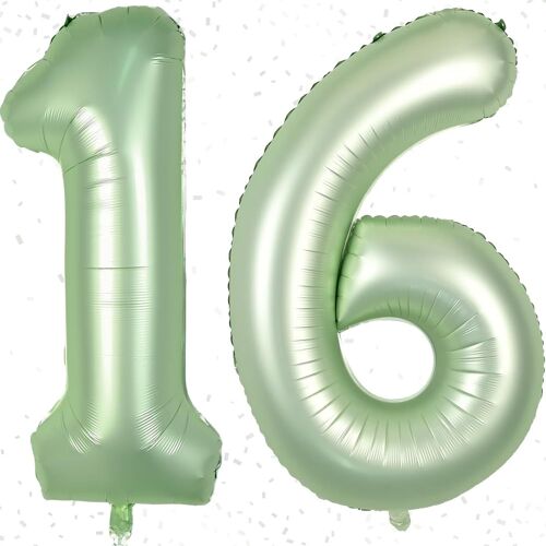 SJZG-Ballon En Mylar Pour 1, 6E Et 16E Anniversaire De Mariage - Numéro 16 - Auto-Gonflant - 101,6 Cm - Vert Sauge