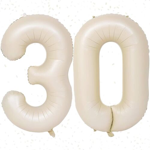 SJZG-Grands Ballons En Forme De Chiffre Pour Décoration De Fête D'Anniversaire 30 Ans - 101,6 Cm - Crème/Mylar - Auto-Gonflants