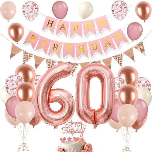 CAUC-Decoration Anniversaire 60 Ans, Or Rose Ballons 60 Ans Anniversaire, Deco Anniversaire 60 ans, Ballon 60 ans, 60 Ans Décorations Anniversaire, Deco Ballon 60 ans Aniversaire de Fête pour Femme H
