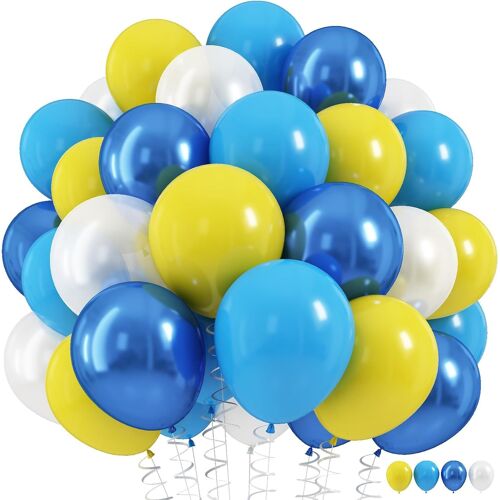 Lot De 60 Ballons En Latex Bleu Jaune, Blanc Pastel Métallisé, Jaune, Blanc, 30,5 Cm, Pour Garçons, Hommes, Décoration D'Anniversaire, Fête Prénatale, Mariage, Anniversaire De Mariage