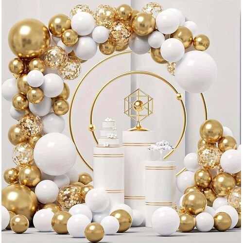 SJZG-Arc Ballons Pour Décoration De Mariage Avec Ballons Blancs Et Dorés. Décoration De Fête D'Anniversaire Et De Fête Prénatale. Guirlande De Joyeux Anniversaire. Ballons Dorés Et Blancs. Arc De Mar