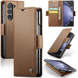 Étui Portefeuille En Cuir Pu Pour Samsung Galaxy Z Fold5 5g - Blocage Rfid, Coque Fine Anti-Choc, 3 Emplacements Cartes + Pochette Billets, Béquille Et Fermeture Magnétique (Marron)