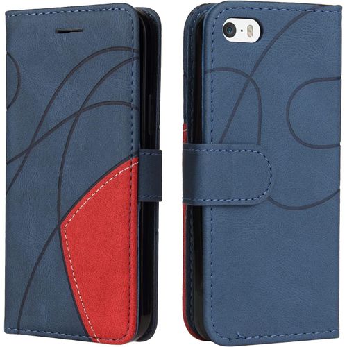 KALANKA-Coque pour iPhone 5/5S/SE 2016 (4,0 Pouces),Etui en Cuir PU Portefeuille Housse Fermeture Magnétique und Flip Case avec Antichoc TPU, Etui à Rabat, Fentes pour Cartes (Bleu)