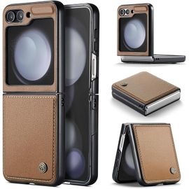 Fabur-Coque Pour Samsung Galaxy Z Flip 5 Étui Portefeuille Wallet Cover En Cuir Pu Avec Cartes Magnétique Et Rfid Protection Antivol Folio Housse Samsung Z Flip 5 Case, Brun