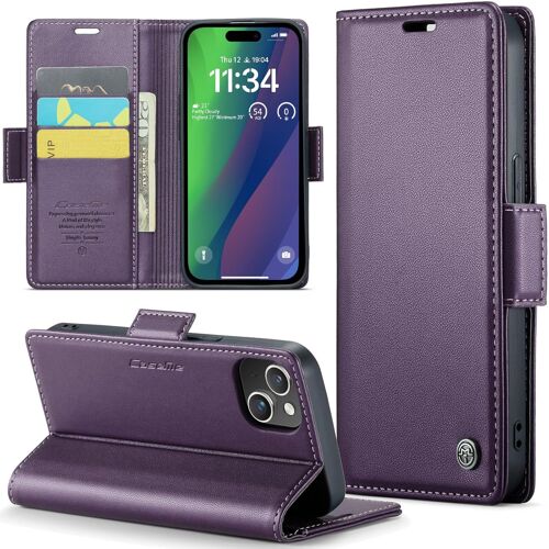 Case For Iphone 15 Plus, Rfid Protection Premium Pu Leather Wallet Flip Case Magnetic Stand Shockproof Case Cover For Iphone 15 Plus, Purple
