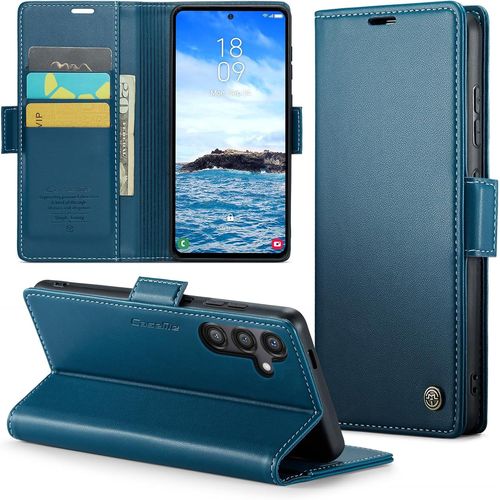 Trahoo-Coque Pour Samsung Galaxy S24 Fe Étui Portefeuille Wallet Cover En Cuir Pu Avec Cartes Magnétique Et Rfid Protection Antivol Folio Housse S24 Fe Case, Bleu