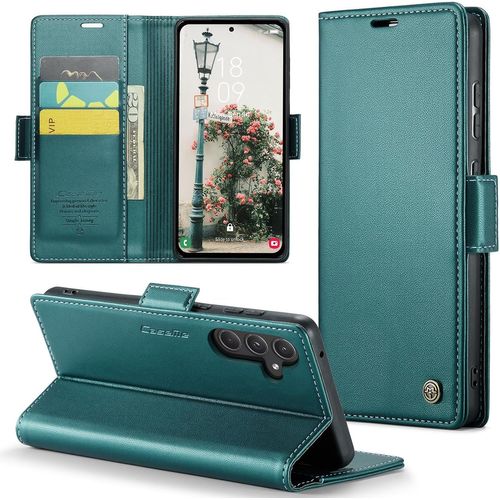 Maa-Coque Pour Samsung Galaxy A55 5g, Étui Housse En Rfid Protection Premium Pu Cuir Portefeuille Rabat Case Magnétique Stand Antichoc, Étui Case Pour Samsung Galaxy A55, Bleu Vert
