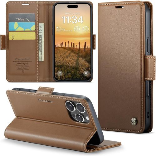 Kal-Coque Pour Iphone 16 Pro Max, Étui Housse En Rfid Protection Premium Pu Cuir Portefeuille Rabat Case Magnétique Stand Antichoc, Étui Case Pour Iphone 16 Pro Max, Marron