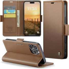 Kal-Coque Pour Iphone 16 Pro Max Étui Portefeuille Wallet Cover En Cuir Pu Avec Cartes Magnétique Et Rfid Protection Antivol Folio Housse Iphone 16 Pro Max Case, Brun