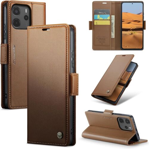 SJZG-Coque Pour Xiaomi Redmi Note 14 4G, Étui Housse En Rfid Protection Premium Pu Cuir Portefeuille Rabat Case Magnétique Stand Antichoc, Étui Case Pour Xiaomi Redmi Note 14 4G, Marron
