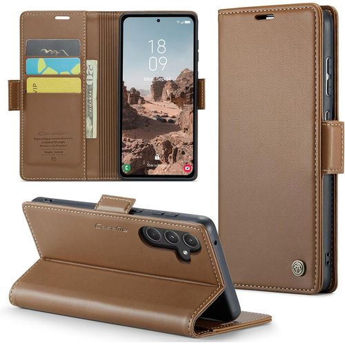 Eryi-Coque Pour Samsung Galaxy A55 5g, Étui Housse En Rfid Protection Premium Pu Cuir Portefeuille Rabat Case Magnétique Stand Antichoc, Étui Case Pour Samsung Galaxy A55, Marron
