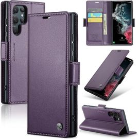 Kal-Coque Pour Samsung Galaxy S22 Ultra, Étui Housse En Rfid Protection Premium Pu Cuir Portefeuille Rabat Case Magnétique Stand Antichoc, Étui Case Pour Samsung Galaxy S22 Ultra, Violet