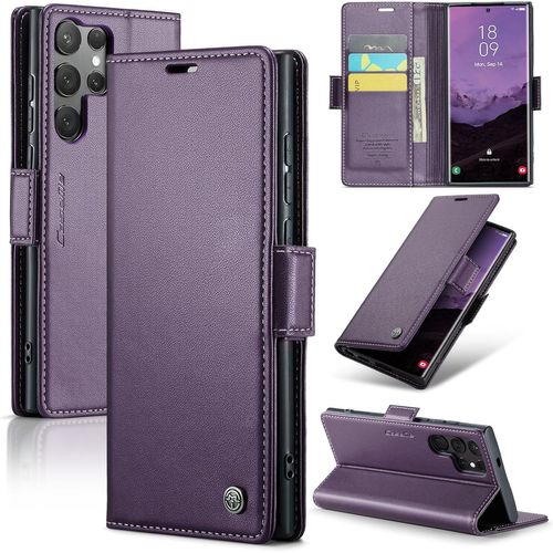 Trahoo-Coque Pour Samsung Galaxy S25 Ultra, Étui Housse En Rfid Protection Premium Pu Cuir Portefeuille Rabat Case Magnétique Stand Antichoc, Étui Case Pour Samsung Galaxy S25 Ultra, Violet