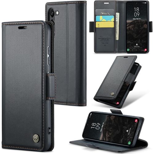 Kalanka-Coque Pour Samsung Galaxy S24, Étui Housse En Rfid Protection Premium Pu Cuir Portefeuille Rabat Case Magnétique Stand Antichoc, Étui Case Pour Samsung Galaxy S24, Noir