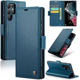 Kalanka-Coque Pour Samsung Galaxy S22 Ultra, Étui Housse En Rfid Protection Premium Pu Cuir Portefeuille Rabat Case Magnétique Stand Antichoc, Étui Case Pour Samsung Galaxy S22 Ultra, Bleu