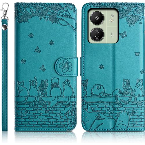 Kal-Coque Pour Xiaomi Redmi 13c/ Poco C65 Etui Protection Housse Premium En Cuir Pu [Emplacements Cartes] [Fermeture Magnétique] Pochette Flip Portefeuille Case Pour Xiaomi Redmi 13c Bleu