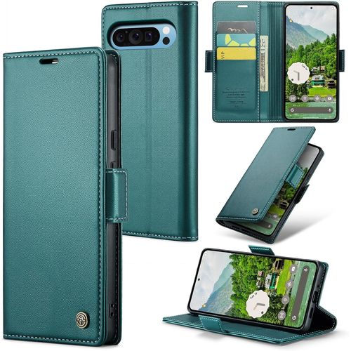 Kal-Coque Pour Google Pixel 9 Pro Xl, Étui Housse En Rfid Protection Premium Pu Cuir Portefeuille Rabat Case Magnétique Stand Antichoc, Étui Case Pour Google 9 Pro Xl, Bleu Vert