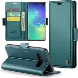 Aefj-Coque Pour Samsung Galaxy S10 Plus, Étui Housse En Rfid Protection Premium Pu Cuir Portefeuille Rabat Case Magnétique Stand Antichoc, Étui Case Pour Samsung Galaxy S10 Plus, Bleu Vert