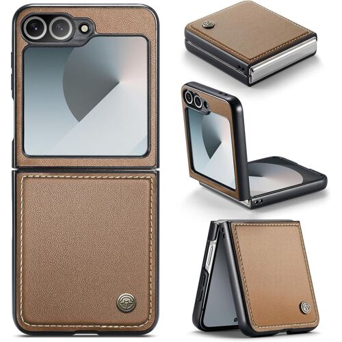 JGD-Coque pour Samsung Galaxy Z Flip 6, Étui Housse Slim Premium PU Cuir Rigide Antichoc Case Anti-Rayures, Anti-Chute, Étui Case pour Samsung Galaxy Z Flip6, Marron