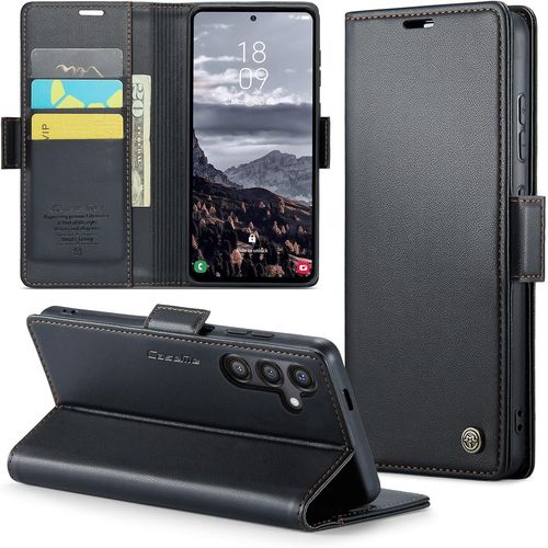 Trahoo-Coque Pour Samsung Galaxy S24 Fe Étui Portefeuille Cover En Cuir Pu Wallet Avec Cartes Magnétique Et Rfid Protection Antivol Folio Housse S24 Fe Case, Noir