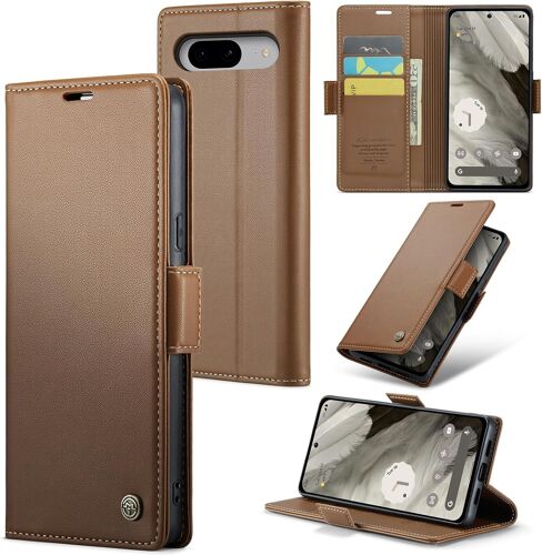 SJZG-Coque Pour Google Pixel 8, Étui Housse En Rfid Protection Premium Pu Cuir Portefeuille Rabat Case Magnétique Stand Antichoc, Étui Case Pour Google 8, Marron