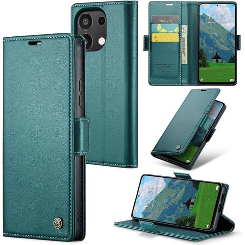 Eryi-Coque Pour Xiaomi Redmi Note 13 4g (Pas Pour 5g), Étui Housse En Rfid Protection Pu Cuir Portefeuille Rabat Case Magnétique Stand Antichoc,Étui Case Pour Xiaomi Redmi Note 13 4g, Bleu Vert