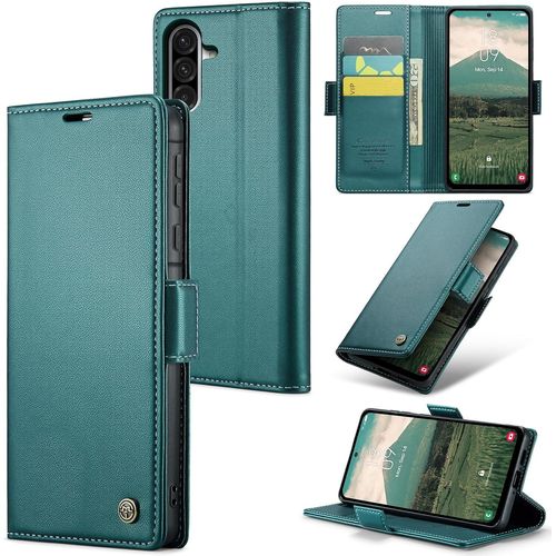 Trahoo-Coque Pour Samsung Galaxy A36 5g, Étui Housse En Rfid Protection Premium Pu Cuir Portefeuille Rabat Case Magnétique Stand Antichoc, Étui Case Pour Samsung Galaxy A36, Bleu Vert