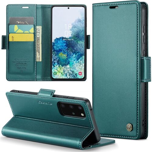 SJZG-Coque Pour Samsung Galaxy S20 Plus, Étui Housse En Rfid Protection Premium Pu Cuir Portefeuille Rabat Case Magnétique Stand Antichoc, Étui Case Pour Samsung Galaxy S20 Plus, Bleu Vert