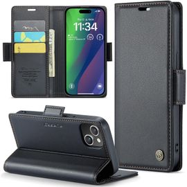 Eryi-Coque Pour Iphone 15 Plus, Étui Housse En Rfid Protection Premium Pu Cuir Portefeuille Rabat Case Magnétique Stand Antichoc, Étui Case Pour Iphone 15 Plus, Noir