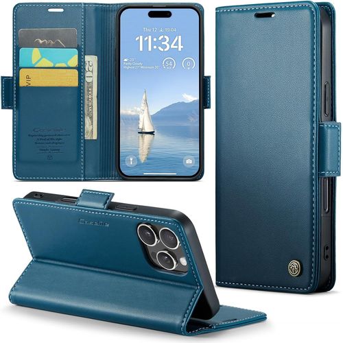 Sjzg-Coque Pour Iphone 16 Pro Max Étui Portefeuille Wallet Cover En Cuir Pu Avec Cartes Magnétique Et Rfid Protection Antivol Folio Housse Iphone 16 Pro Max Case, Bleu
